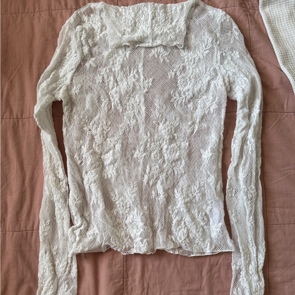Free People | White Lace Turtleneck Long Sleeve Top | L